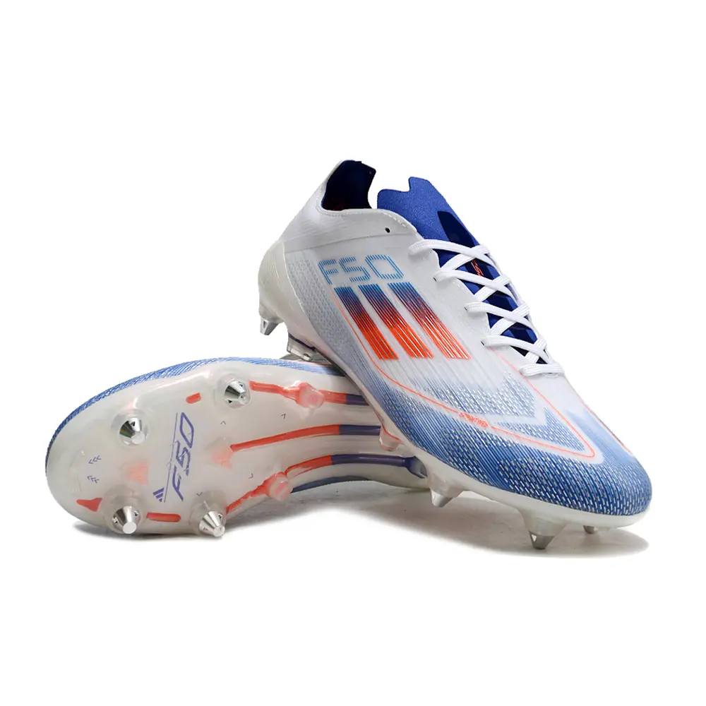 Chuteira Campo Adidas F50 Ponta de Aluminio Branca, Azul e Vermelha "Advancement Pack"