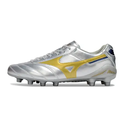 Chuteira Campo Mizuno Morelia DNA FG Prata e Dourada "Platinum"