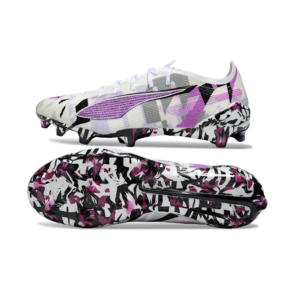 Chuteira Campo Puma Ultra 5 Ultimate FG Branco, Rosa e Preto