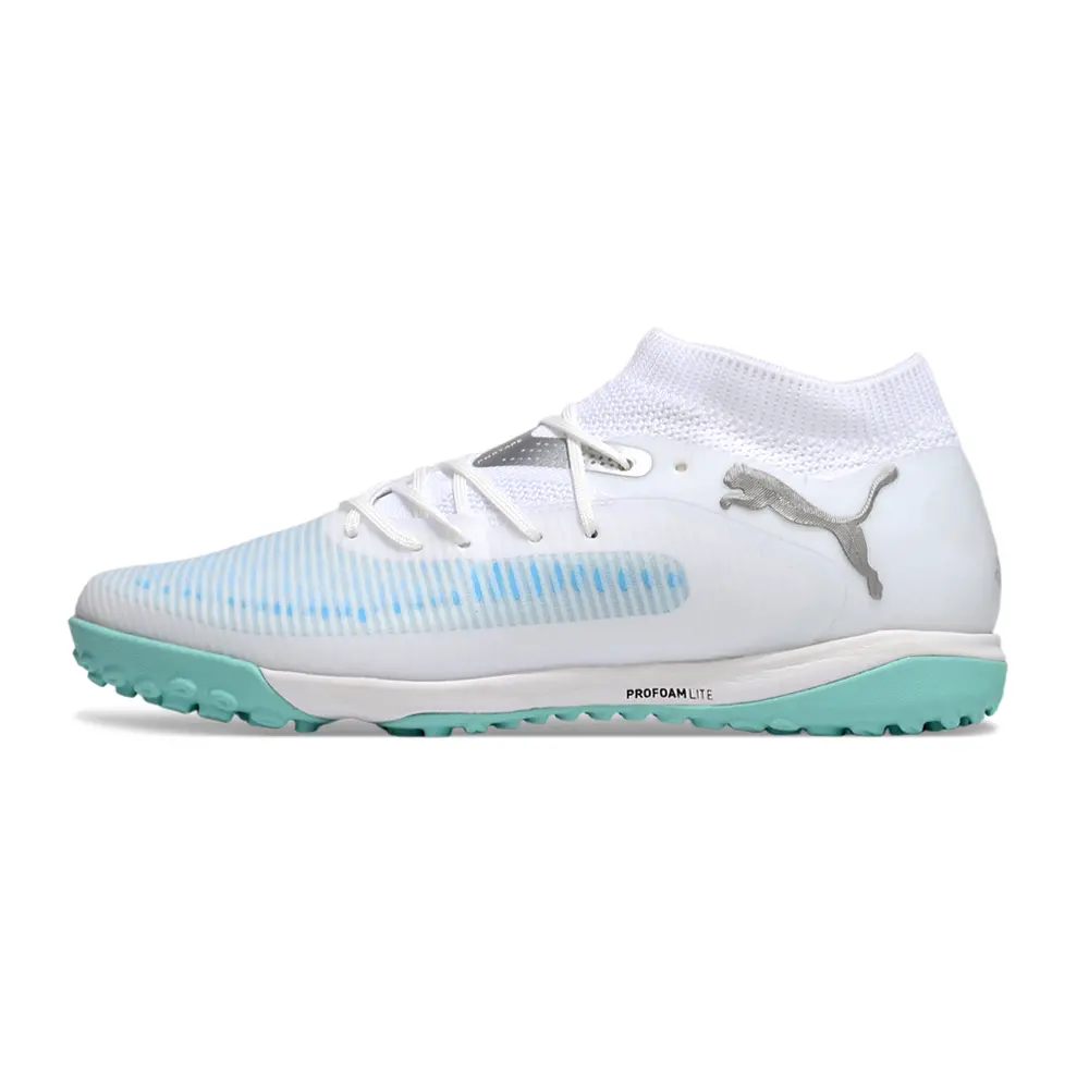 Chuteira Society Puma Future 8 TF Branco e Azul