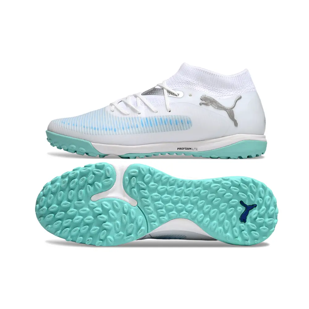 Chuteira Society Puma Future 8 TF Branco e Azul