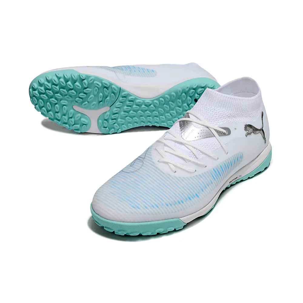 Chuteira Society Puma Future 8 TF Branco e Azul