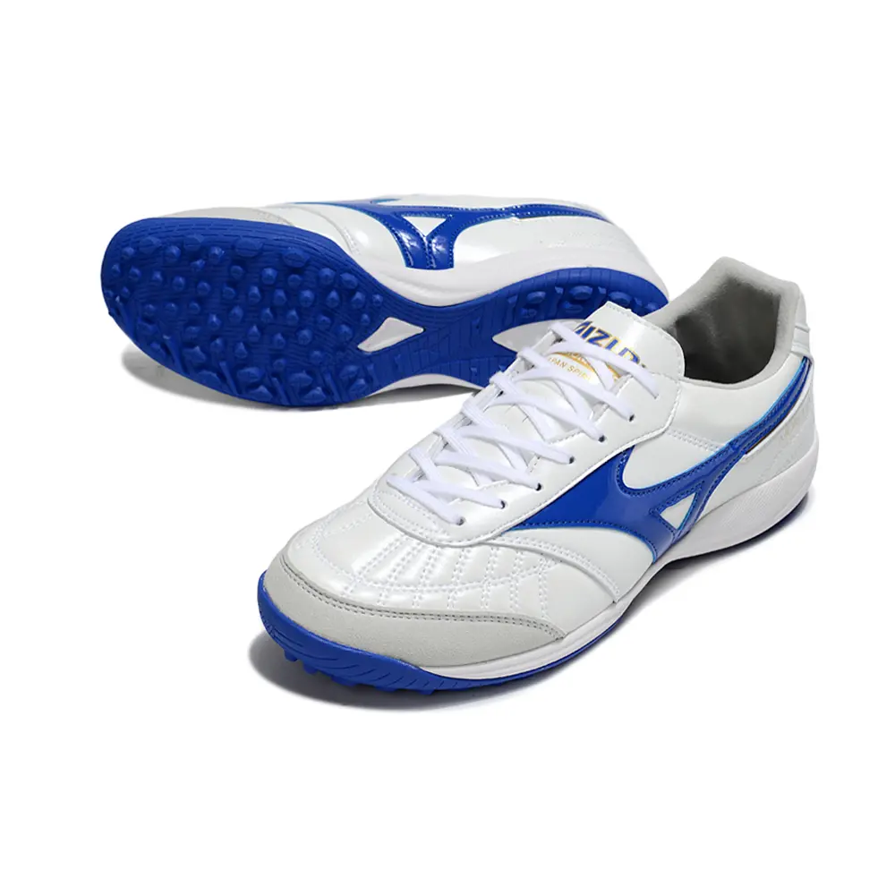 Chuteira Society Mizuno Morelia Neo 4 TF Branco e Azul