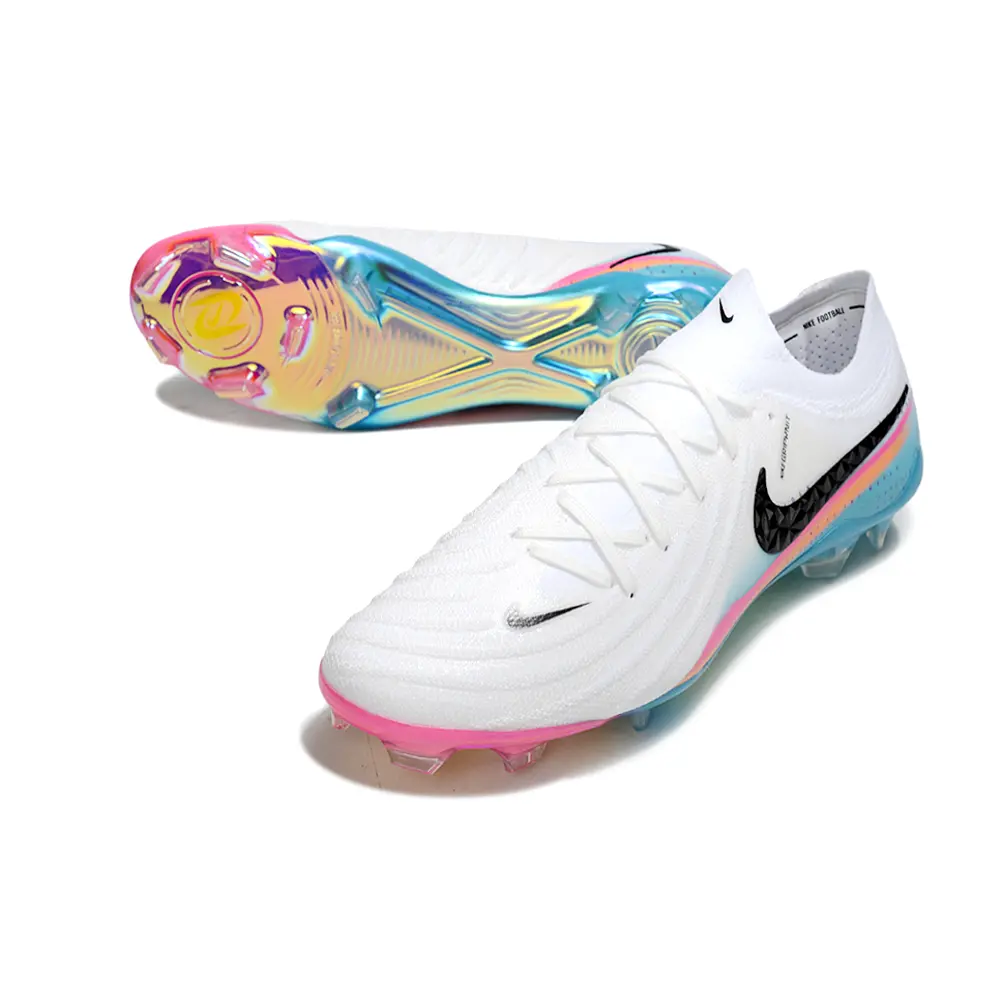 Chuteira Campo Nike Phantom GX 2 Elite FG Branco, Azul e Rosa