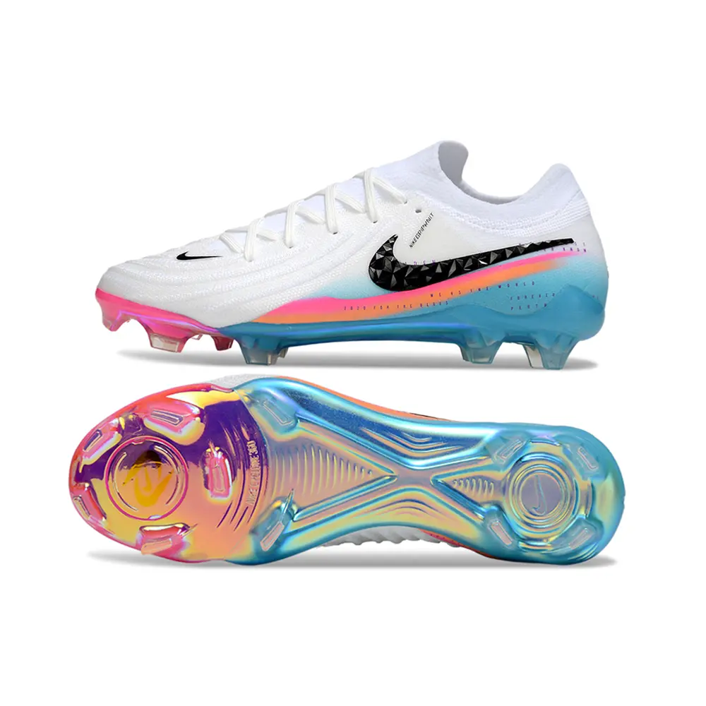 Chuteira Campo Nike Phantom GX 2 Elite FG Branco, Azul e Rosa