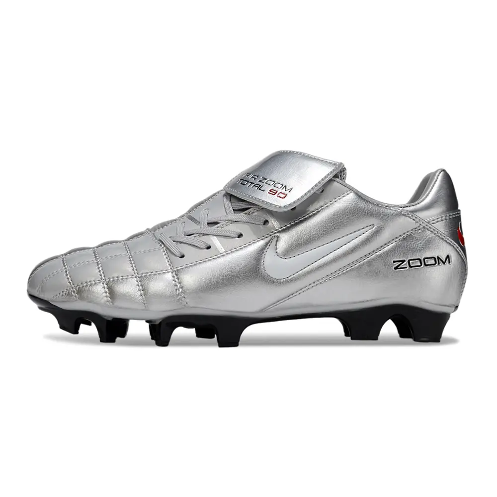 Chuteira Campo Nike Total 90 FG Prata, Branco, Vermelho e Preto