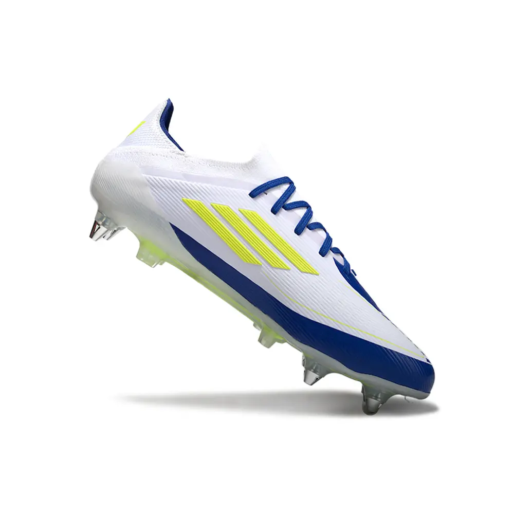 Chuteira Campo Adidas F50 Ponta de Aluminio Branco, Amarelo e Azul