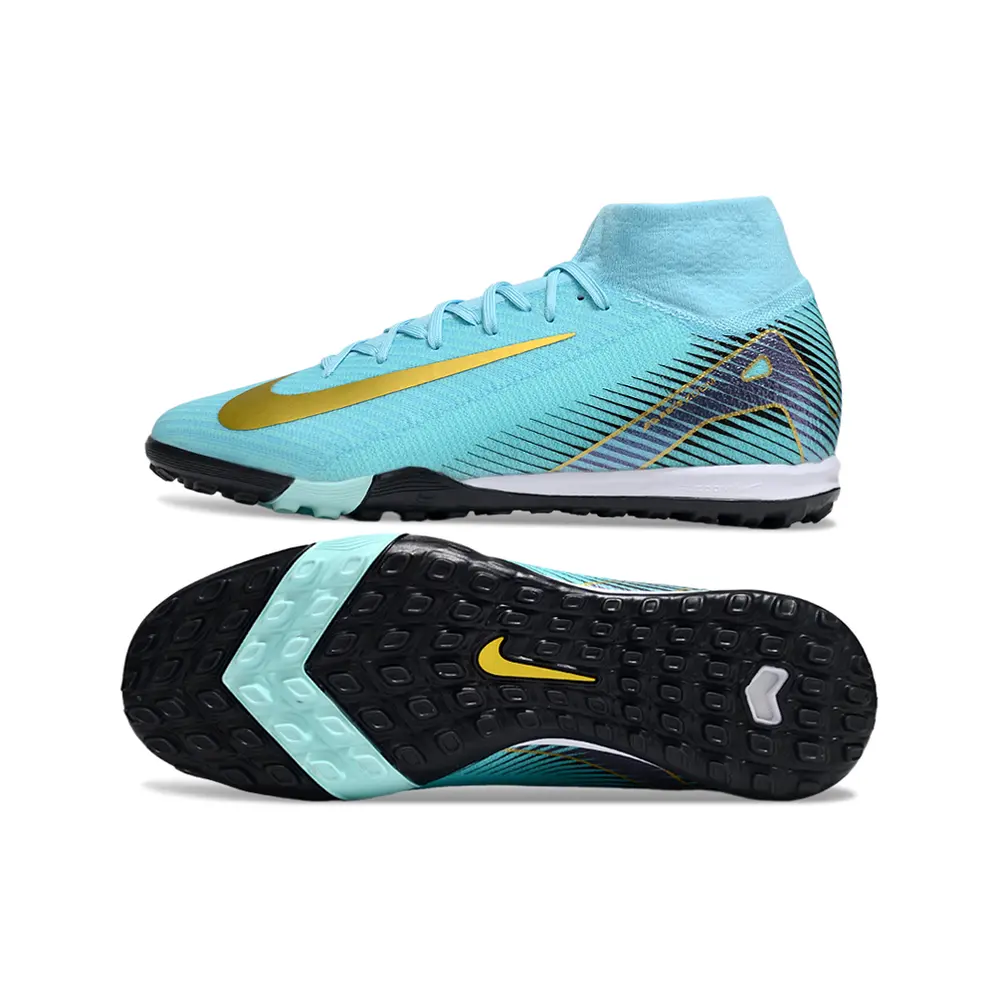 Chuteira Society Nike Air Zoom Mercurial Superfly 10 Elite FG Azul e Dourado