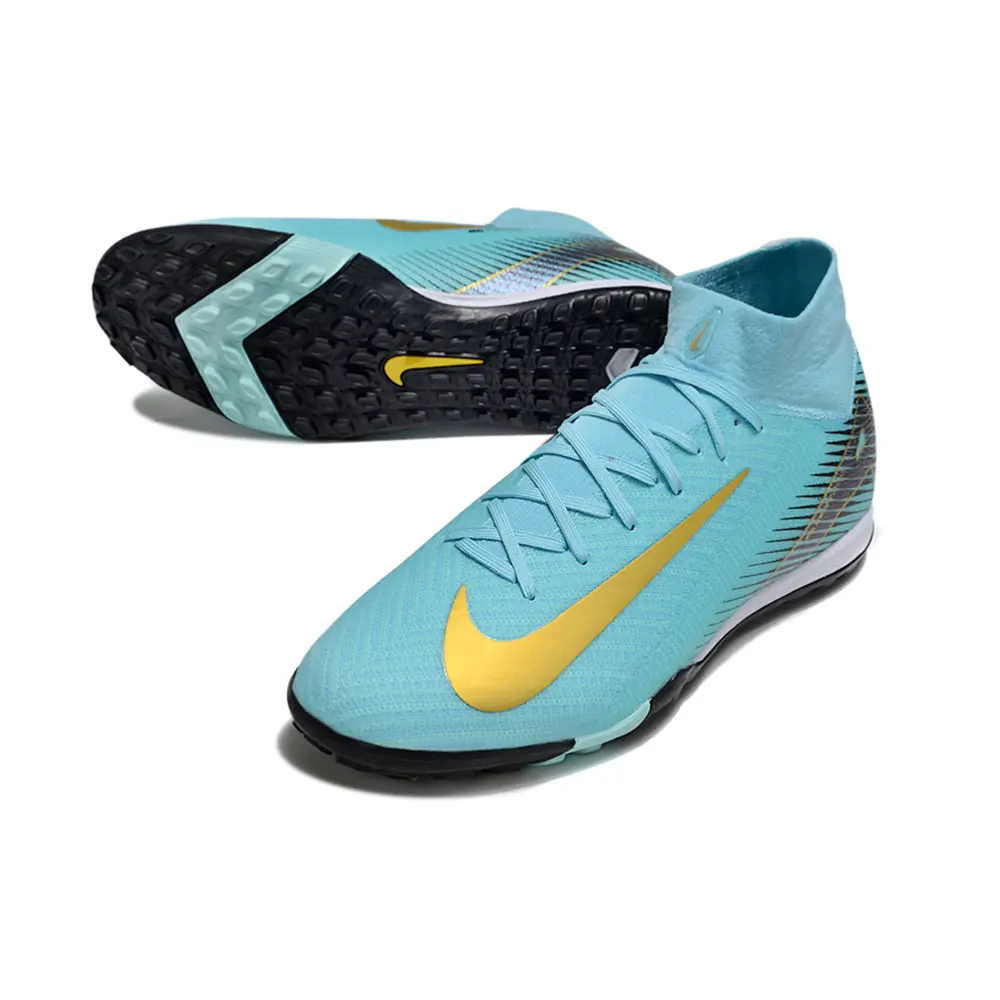 Chuteira Society Nike Air Zoom Mercurial Superfly 10 Elite FG Azul e Dourado