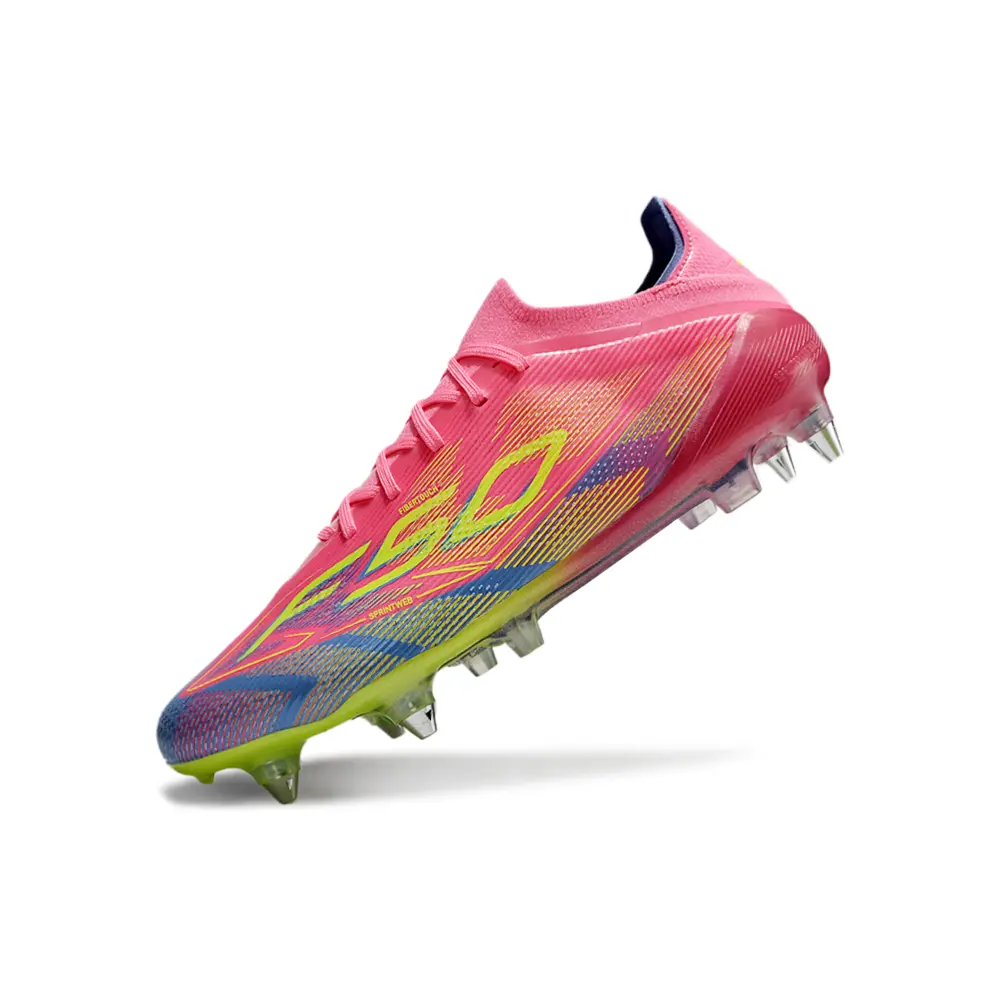 Chuteira Campo Adidas F50 Ponta de Aluminio Rosa e Amarelo