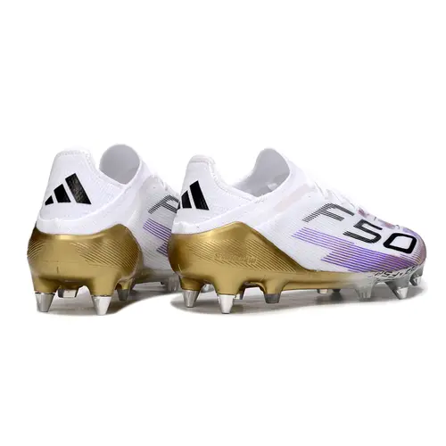 Chuteira Campo Adidas F50+ LL Ponta de Aluminio Branco, Rosa e Dourado