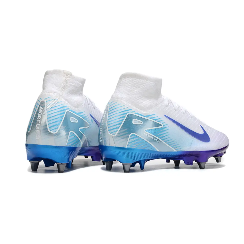 Chuteira Campo Nike Air Zoom Mercurial Superfly 10 Elite Trava Mista Branco, Roxo e Azul