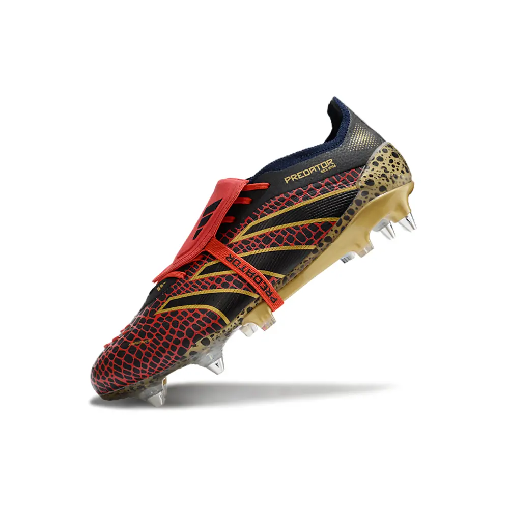 Chuteira Campo Adidas Predator Elite FT 30 Ponta de Aluminio Preto, Vermelho e Dourado