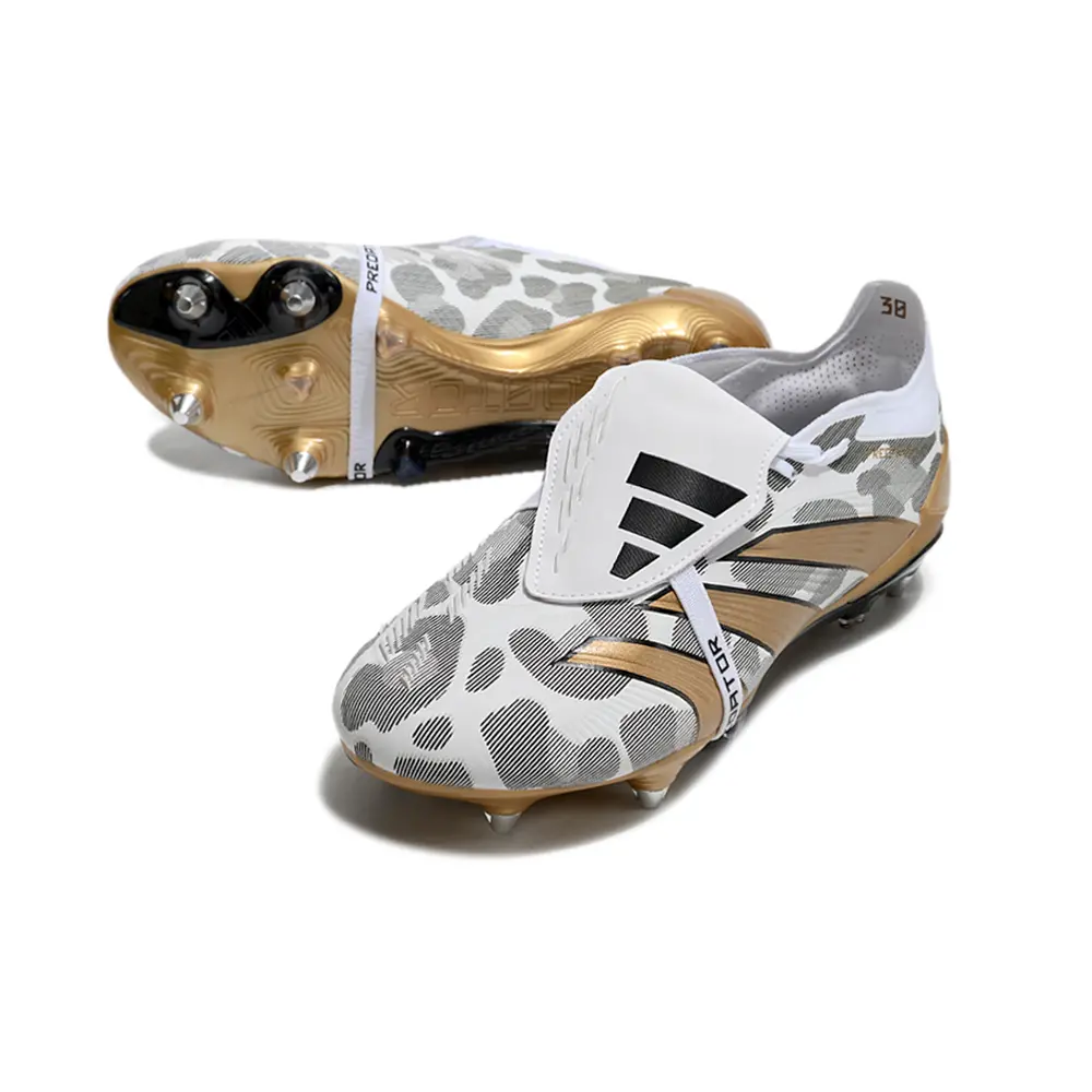 Chuteira Campo Adidas Predator Elite FT 30 Ponta de Aluminio Branco, Dourado e Cinza