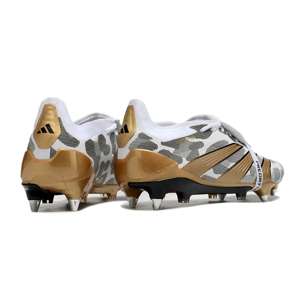 Chuteira Campo Adidas Predator Elite FT 30 Ponta de Aluminio Branco, Dourado e Cinza