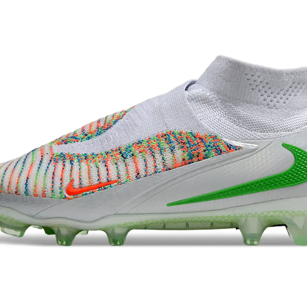 Chuteira Campo Nike Phantom GX 6 Elite FG Prata, Verde e Laranja Farda de Boleiro