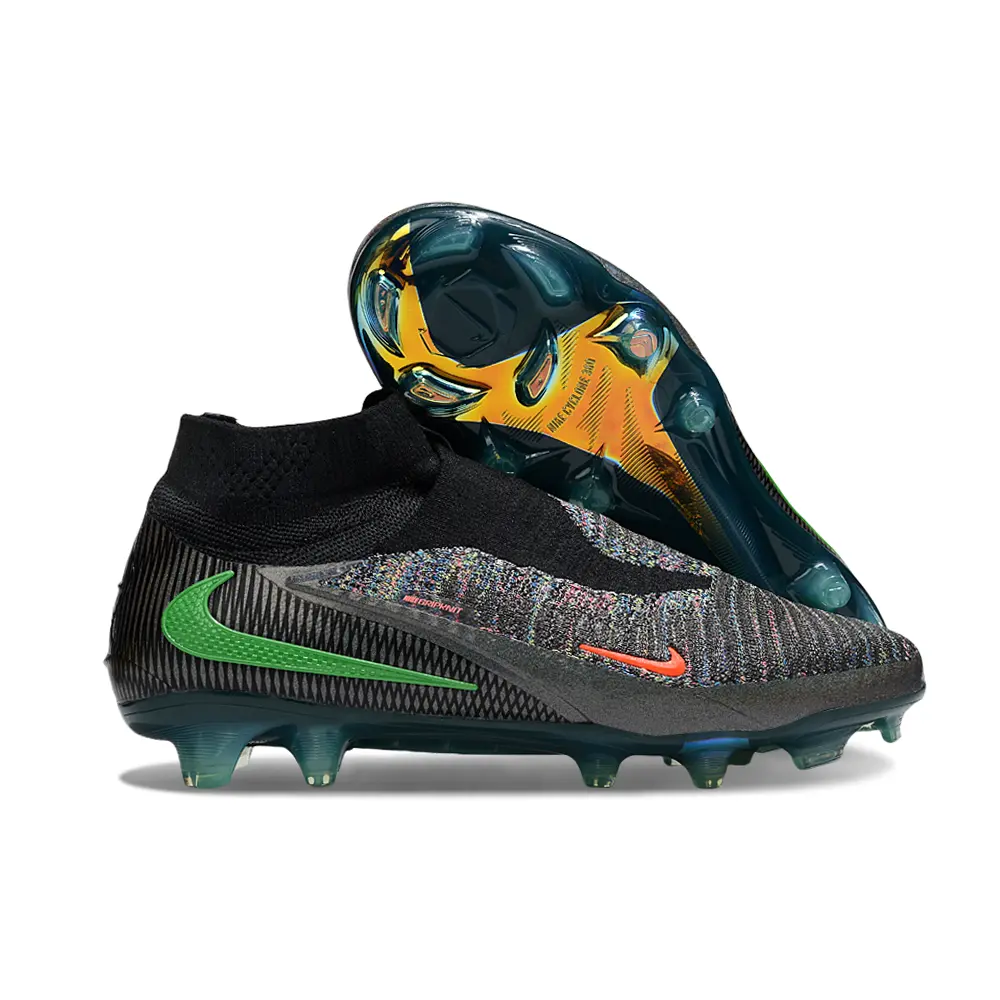 Chuteira Campo Nike Phantom GX 6 Elite FG Preto, Verde e Laranja Farda de Boleiro