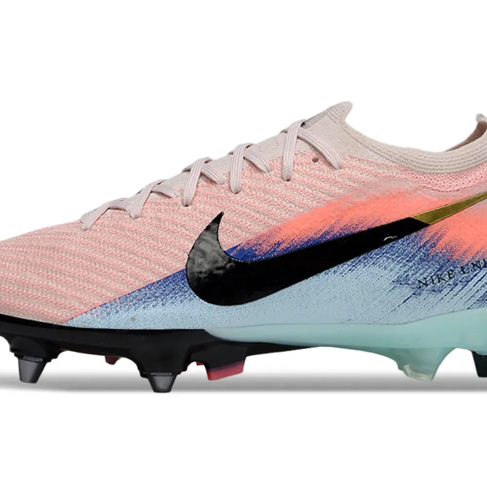 Chuteira Campo Nike Air Zoom Mercurial Vapor 16 Elite Trava Mista Rosa, Azul e Preto