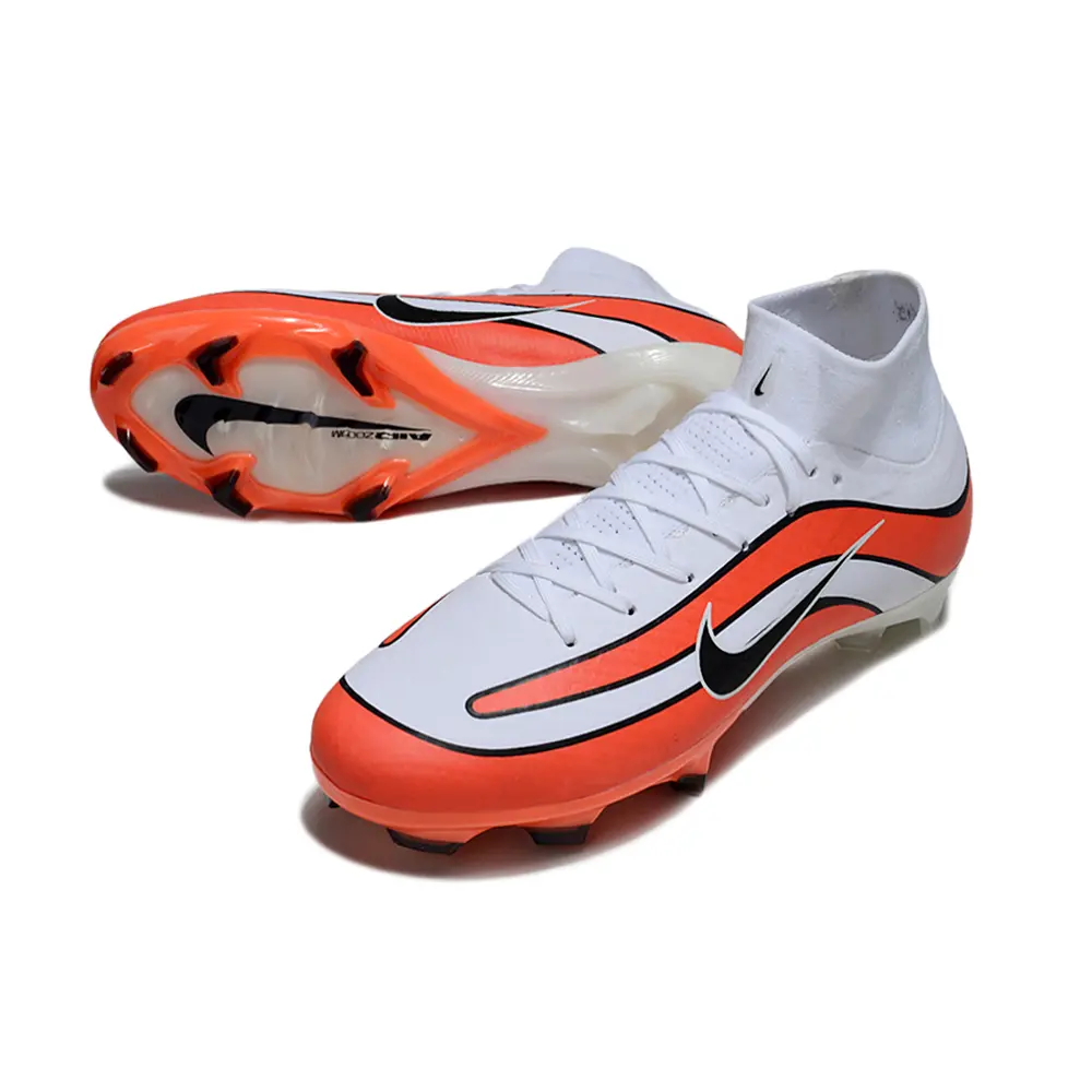 Chuteira Campo Nike Air Zoom Mercurial Superfly 10 Elite Trava Branco e Laranja Farda de Boleiro