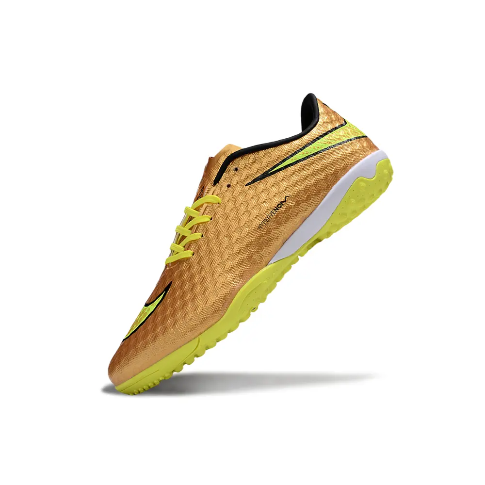 Chuteira Society Nike Hypervenom TF Dourado e Amarelo Farde de Boleiro