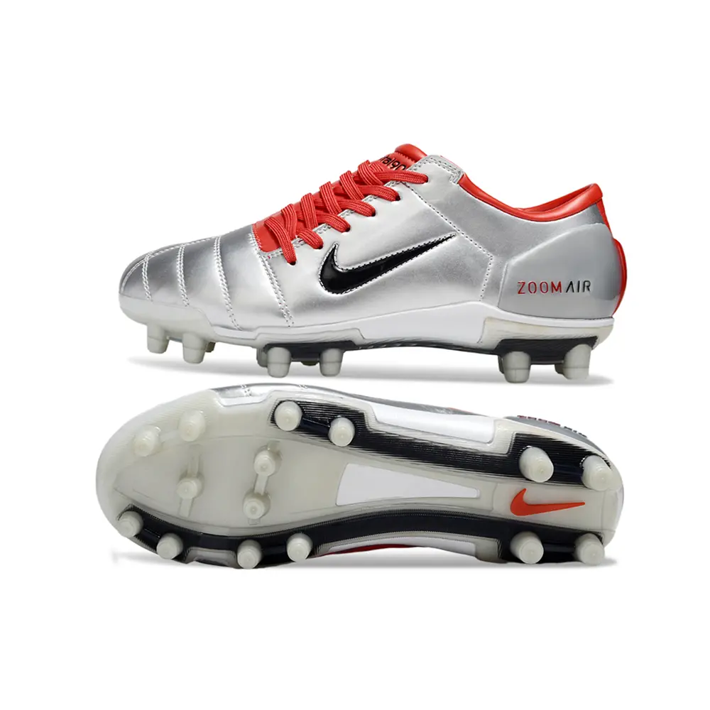 Chuteira Campo Nike Total 90 FG Prata e Vermelho Farde de Boleiro