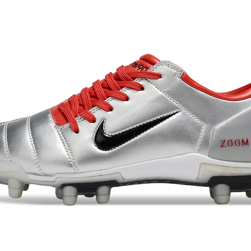 Chuteira Campo Nike Total 90 FG Prata e Vermelho Farde de Boleiro