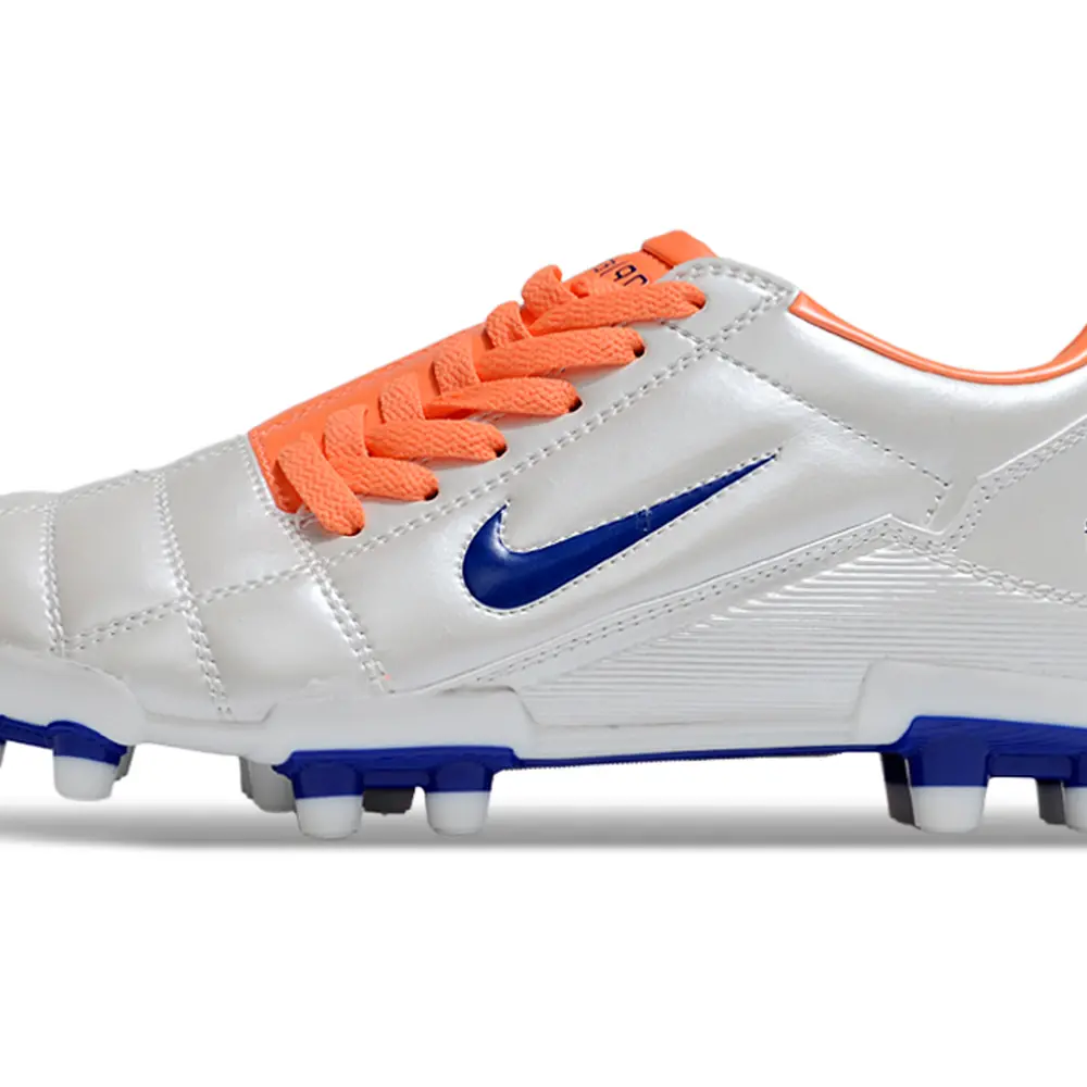 Chuteira Campo Nike Total 90 FG Prata, Laranja e Azul Farde de Boleiro