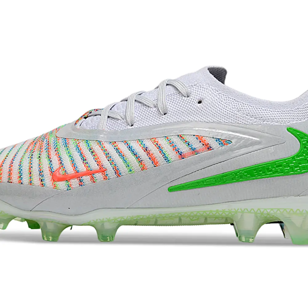 Chuteira Campo Nike Phantom GX 3 Elite FG Prata, Verde e Laranja