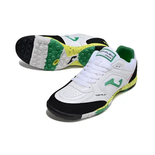 Chuteira Society Joma Top Flex TF Branco, Preto, Verde e Amarelo