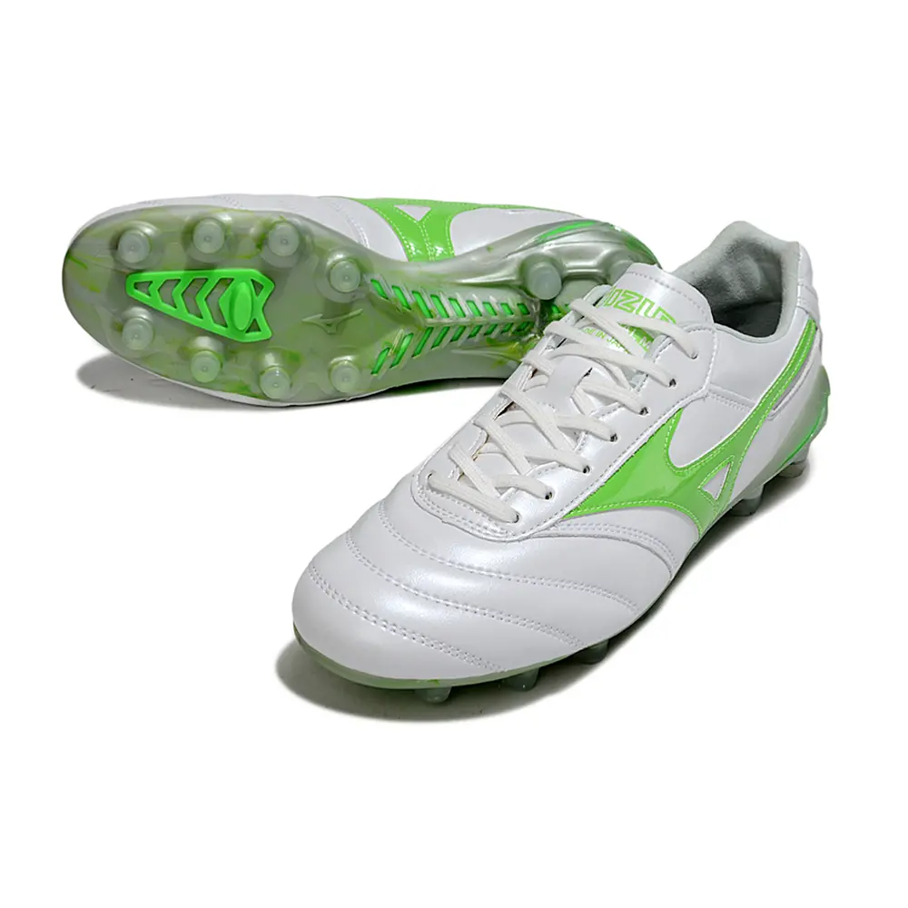 Chuteira Campo Mizuno Morelia DNA FG Branca e Verde "Ruby Red"