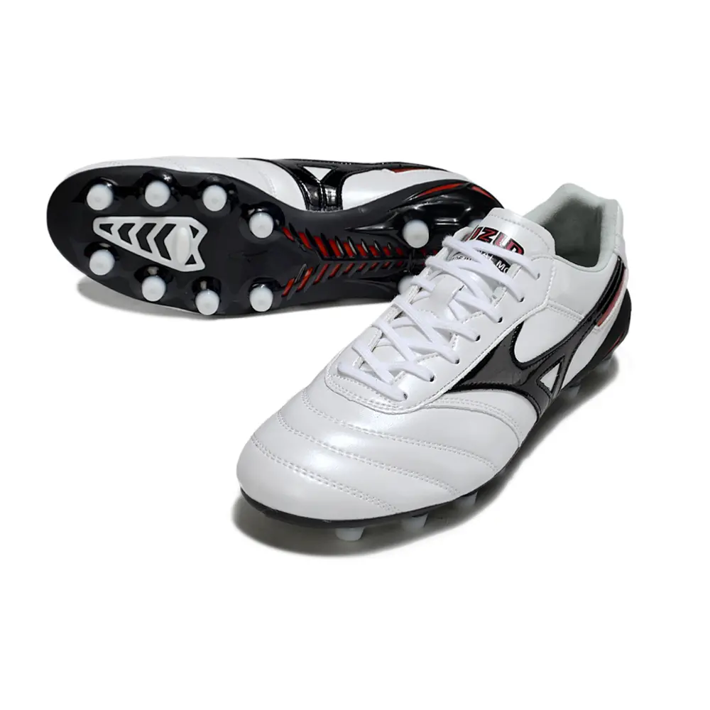 Chuteira Campo Mizuno Morelia DNA FG Branca, Preta e Vermelha "Beta"
