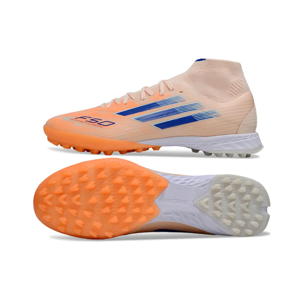 Chuteira Society Adidas F50 Cano Médio TF Rosa e Azul