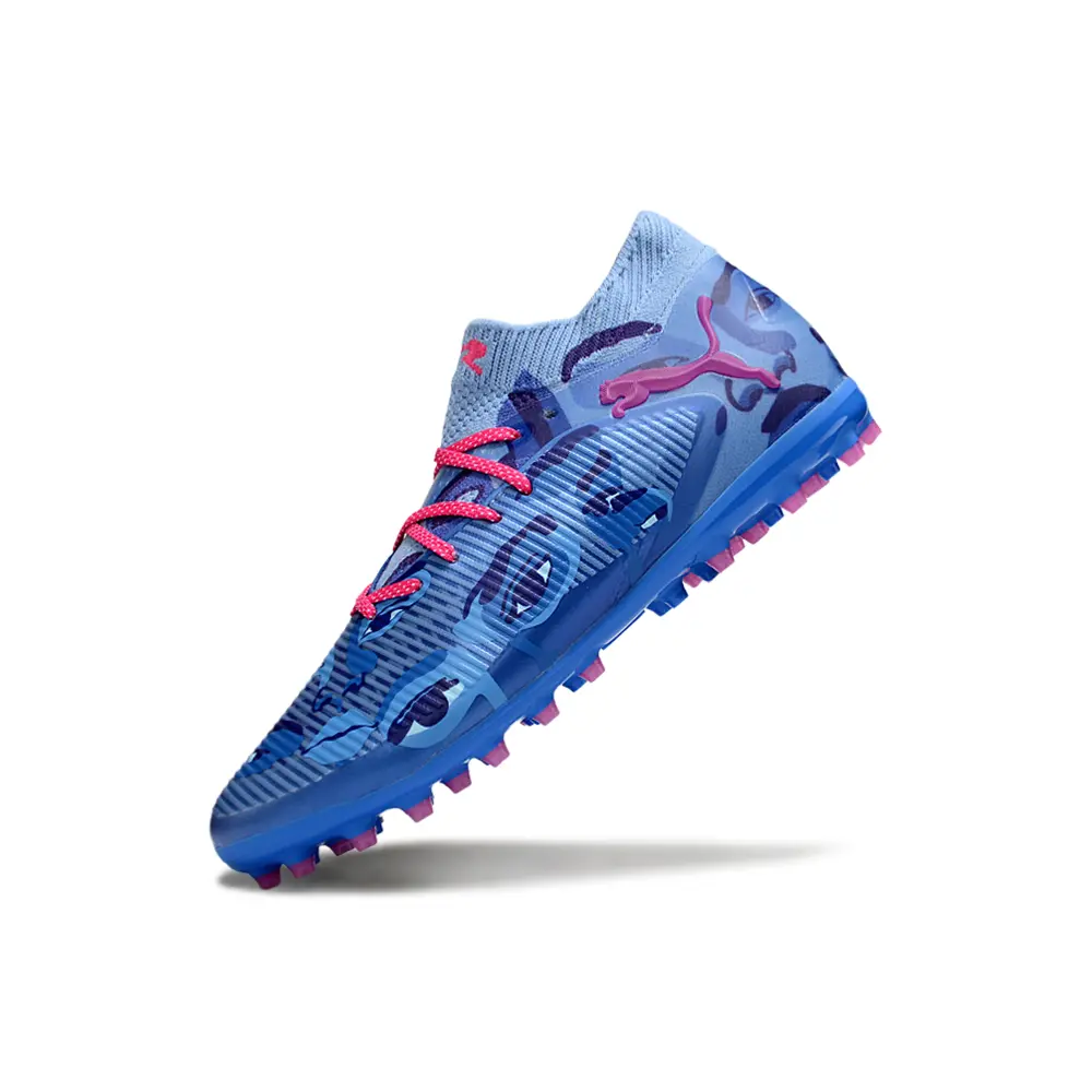 Chuteira Society Puma Future 8 MG Azul e Rosa