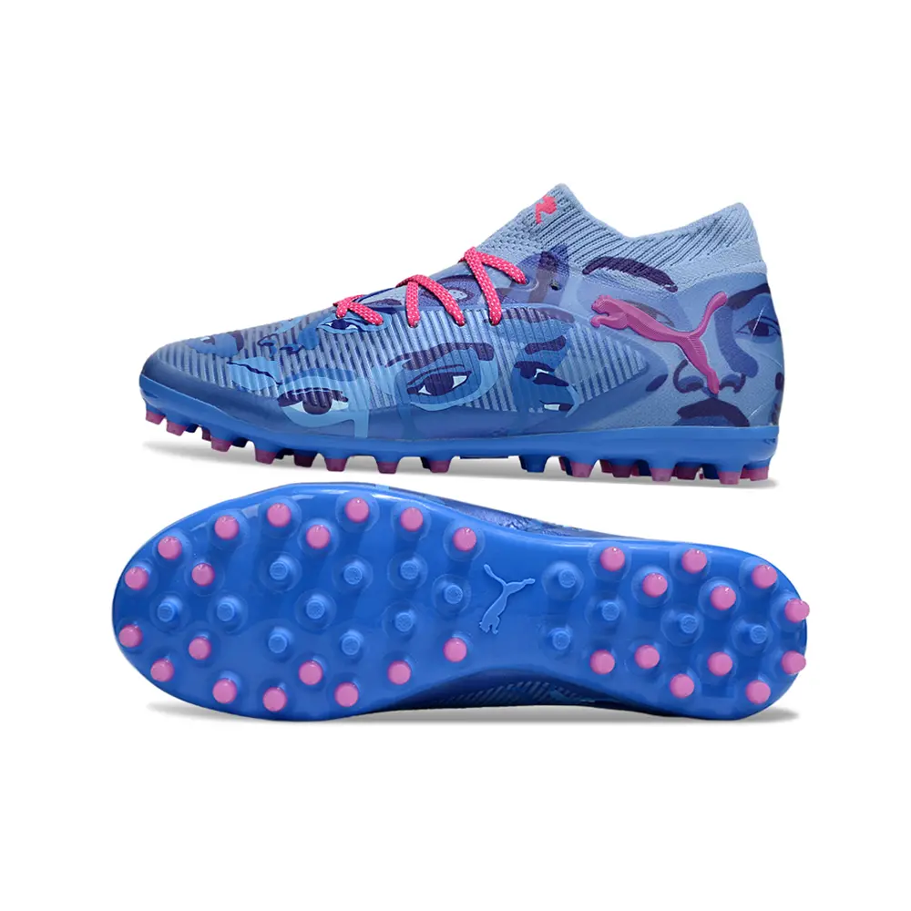 Chuteira Society Puma Future 8 MG Azul e Rosa