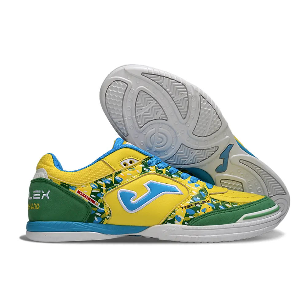 Chuteira Futsal Joma Top Flex Rebound IC Amarela, Verde e Azul "A10"