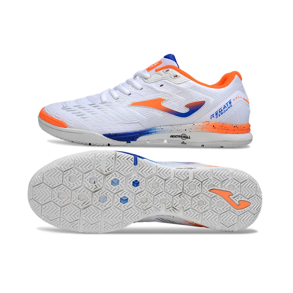 Chuteira Futsal Joma Regate Rebound IC Preta, Laranja e Azul