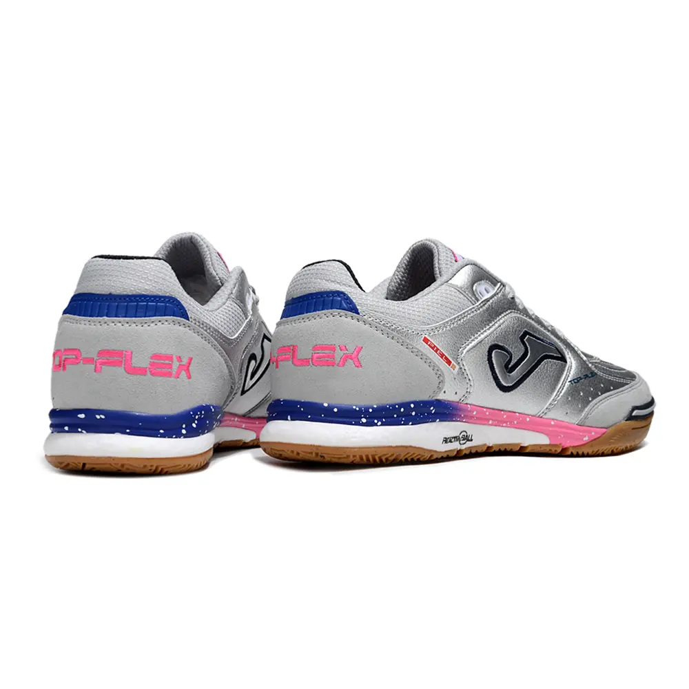Chuteira Futsal Joma Top Flex Rebound IC Prata, Rosa e Azul 