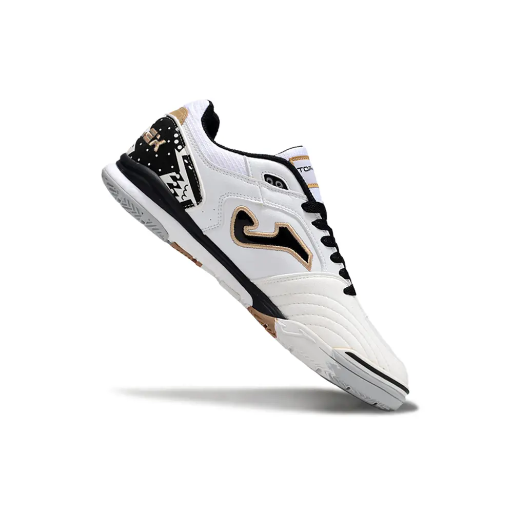 Chuteira Futsal Joma Top Flex Rebound IC Branca, Preta e Dourada