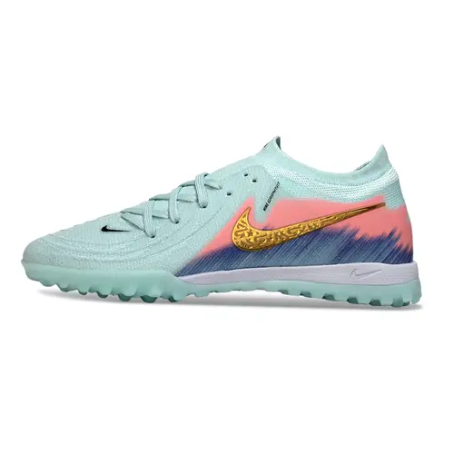 Chuteira Society Nike Phantom GX 2 Elite TF Verde, Rosa, Azul e Dourado