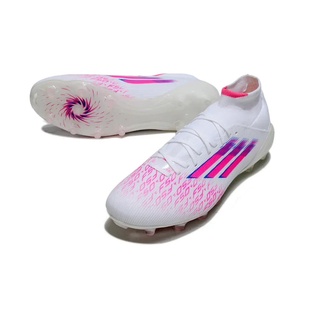 Chuteira Campo Adidas F50 Cano Médio FG Branca e Rosa "Sparkfusion"