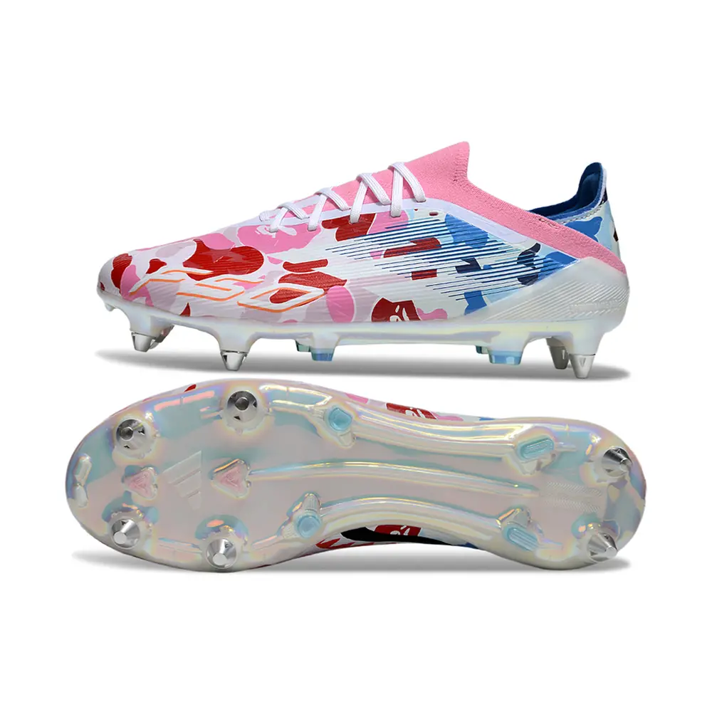 Chuteira Campo Adidas F50 Ponta de Aluminio Branco, Rosa, Azul e Vermelho