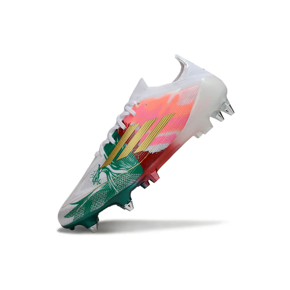 Chuteira Campo Adidas F50 Ponta de Aluminio Branco, Verde, Vermelho e Rosa