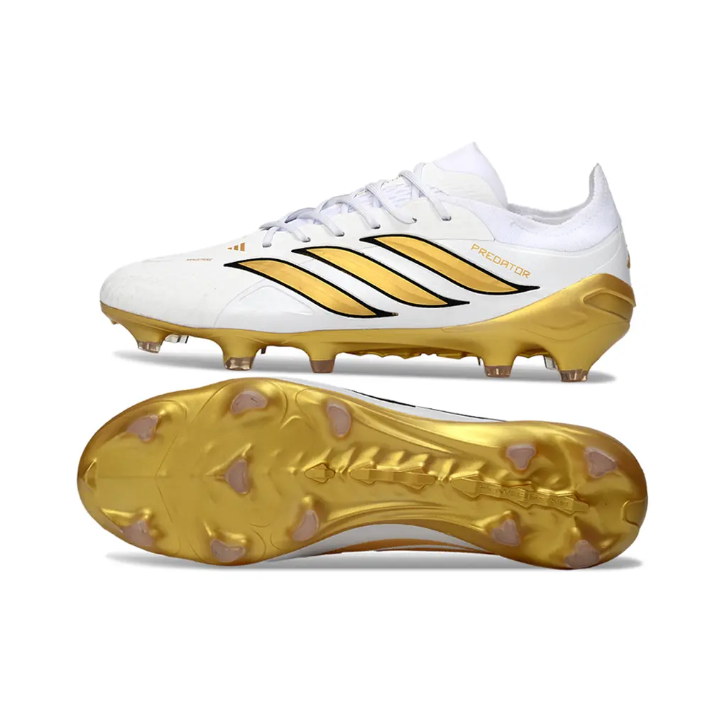 Chuteira Campo Adidas Predator 26 Elite FG Branco e Dourado 