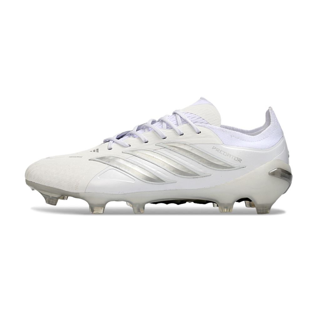 Chuteira Campo Adidas Predator 26 Elite FG Branco e Prata