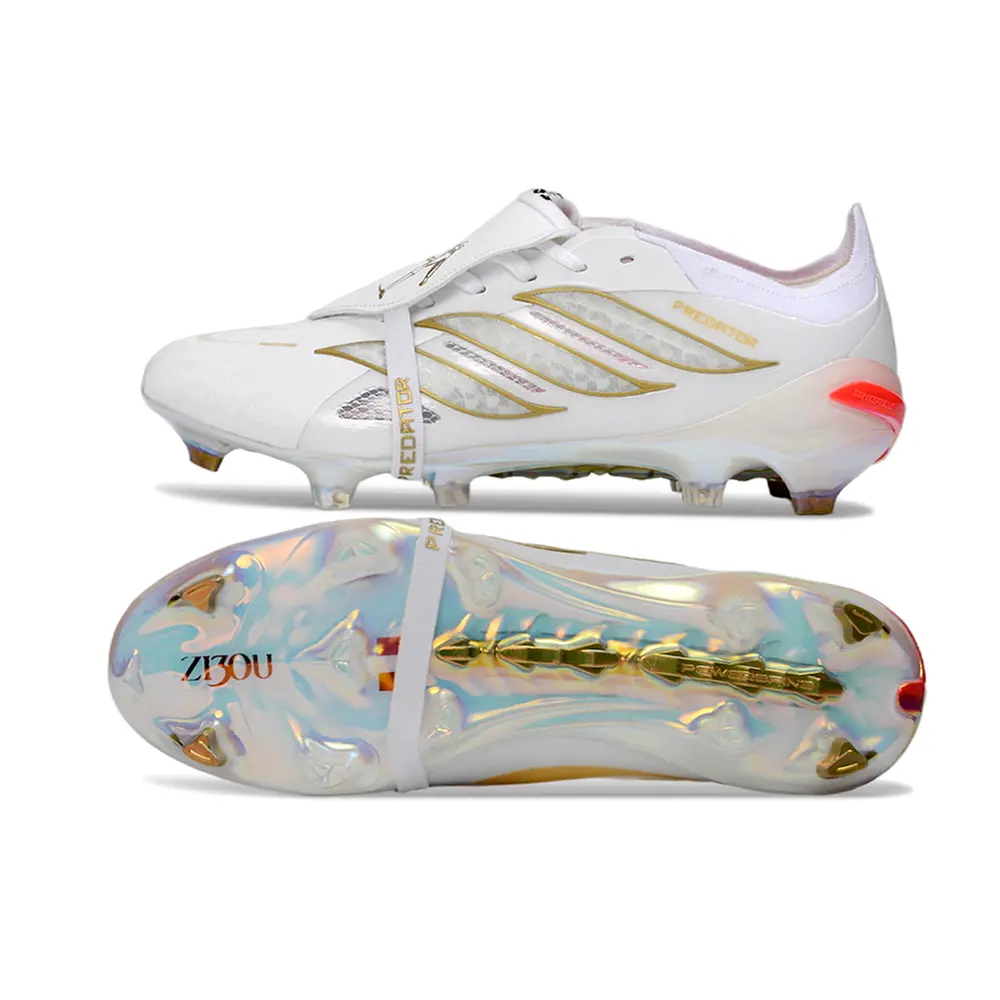 Chuteira Campo Adidas Predator Tongue 26 Elite FG Branco e Dourado