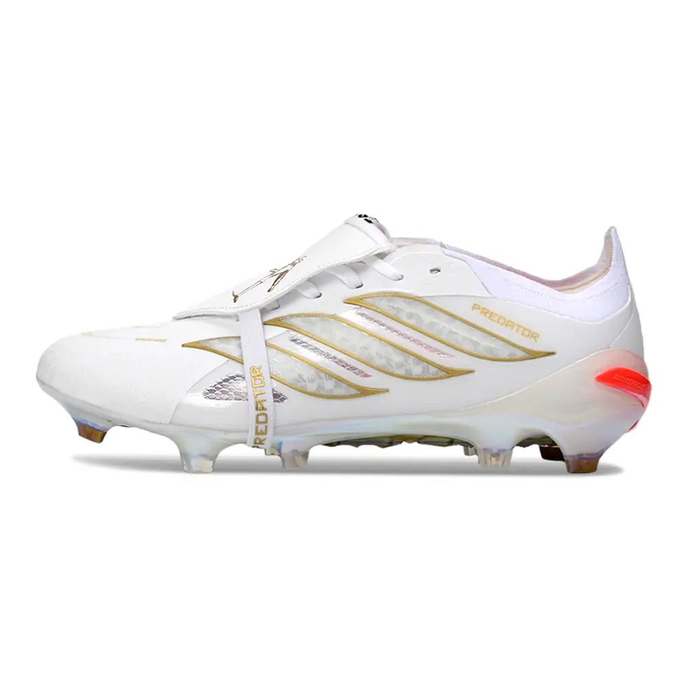 Chuteira Campo Adidas Predator Tongue 26 Elite FG Branco e Dourado