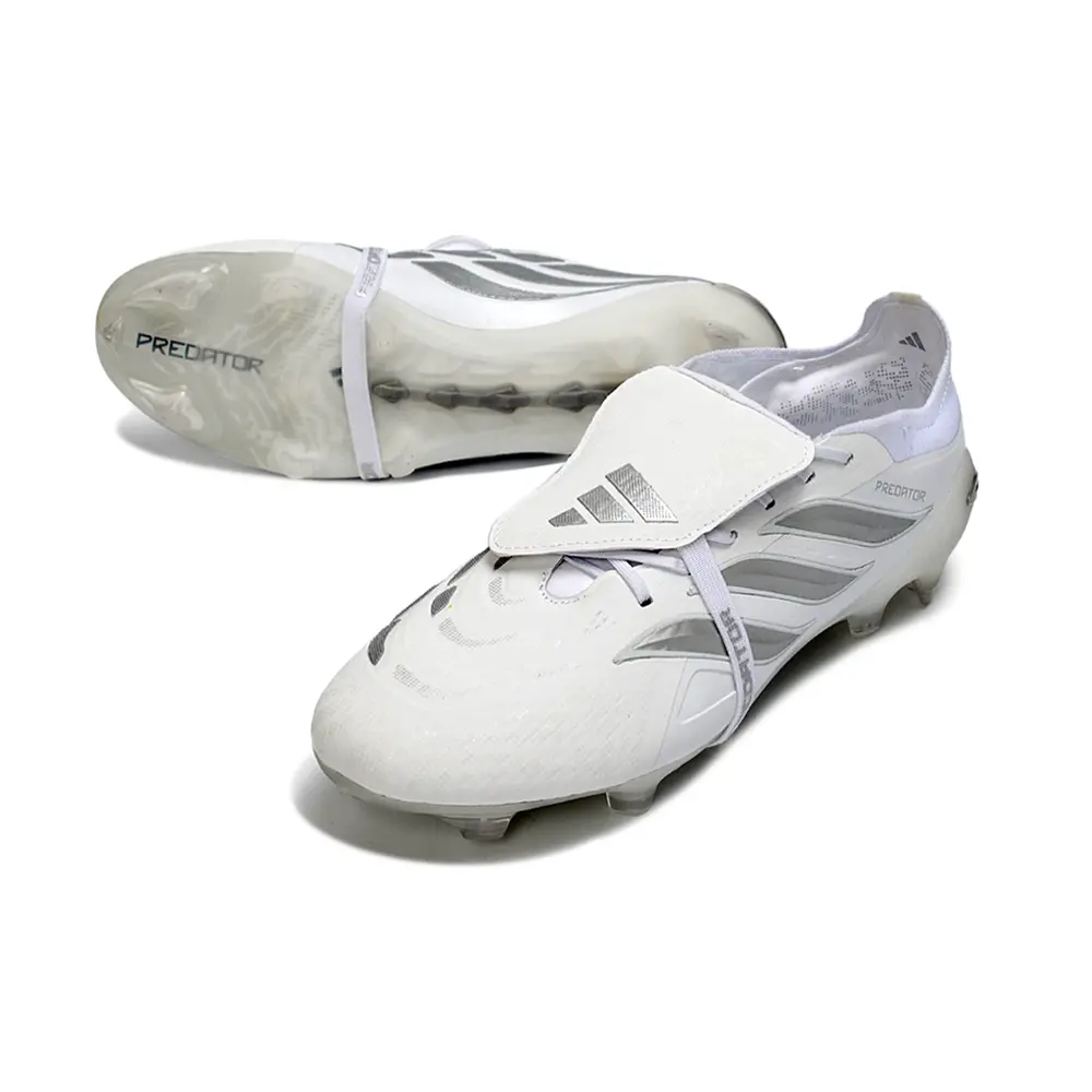 Chuteira Campo Adidas Predator Tongue 26 Elite FG Branco e Prata 