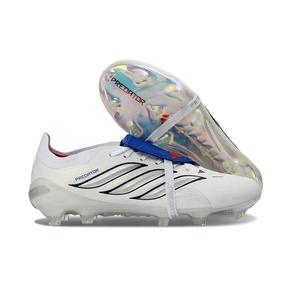 Chuteira Campo Adidas Predator Tongue 26 Elite FG Branco, Prata e Azul 