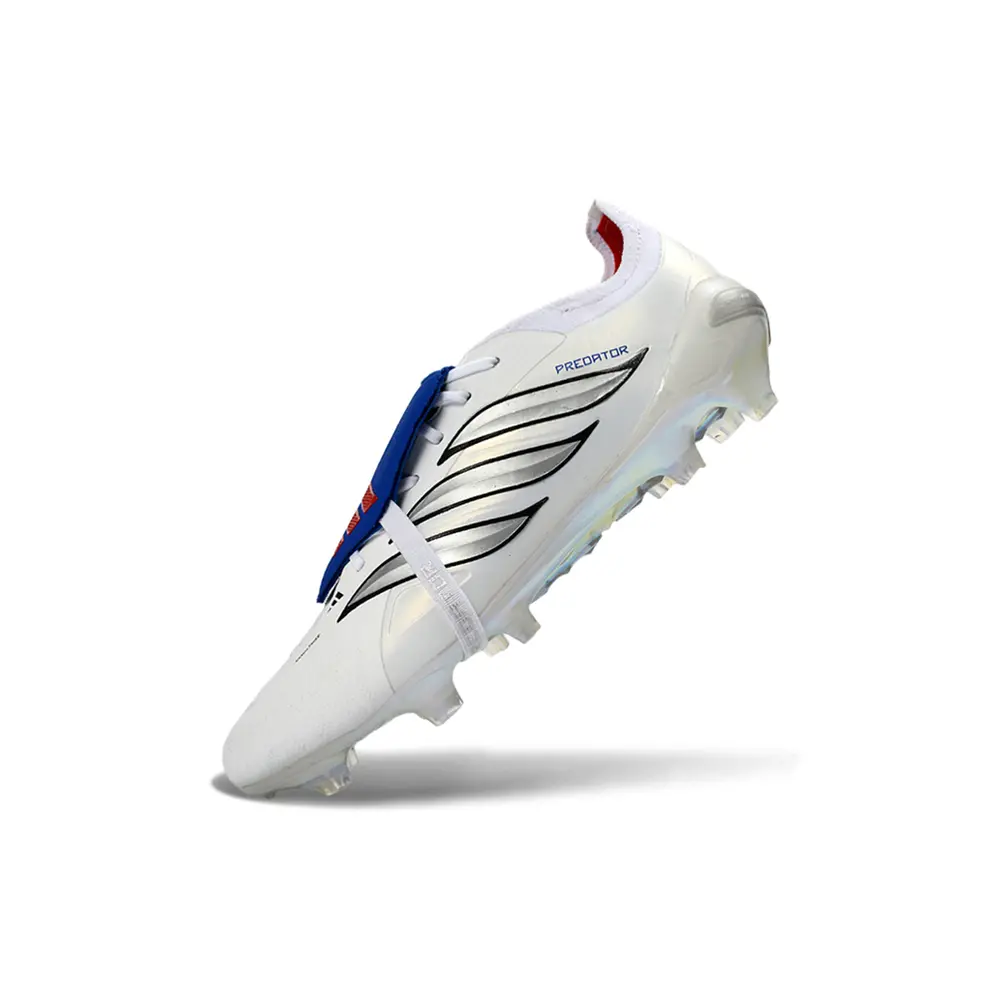 Chuteira Campo Adidas Predator Tongue 26 Elite FG Branco, Prata e Azul 