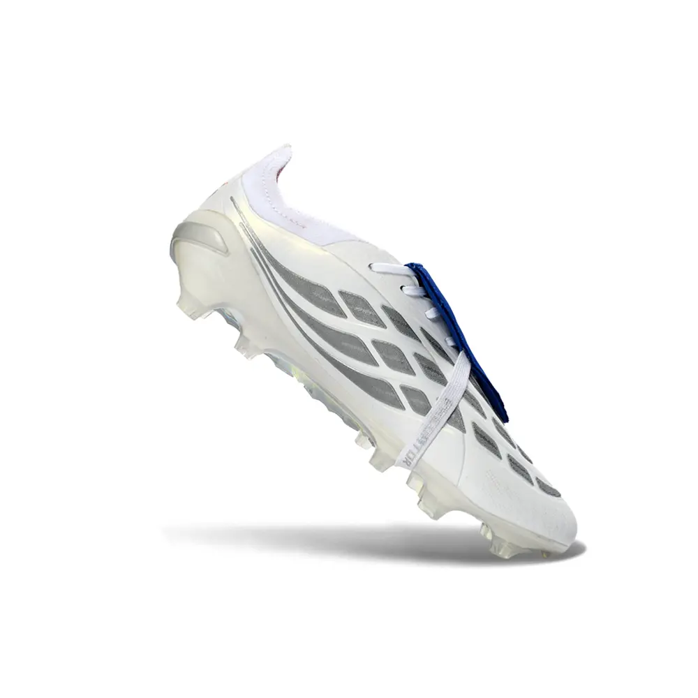 Chuteira Campo Adidas Predator Tongue 26 Elite FG Branco, Prata e Azul 